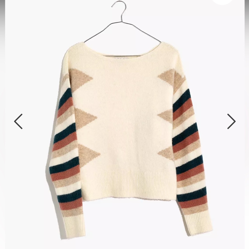 Madewell Stripe-Sleeve Geo Pullover Sweater